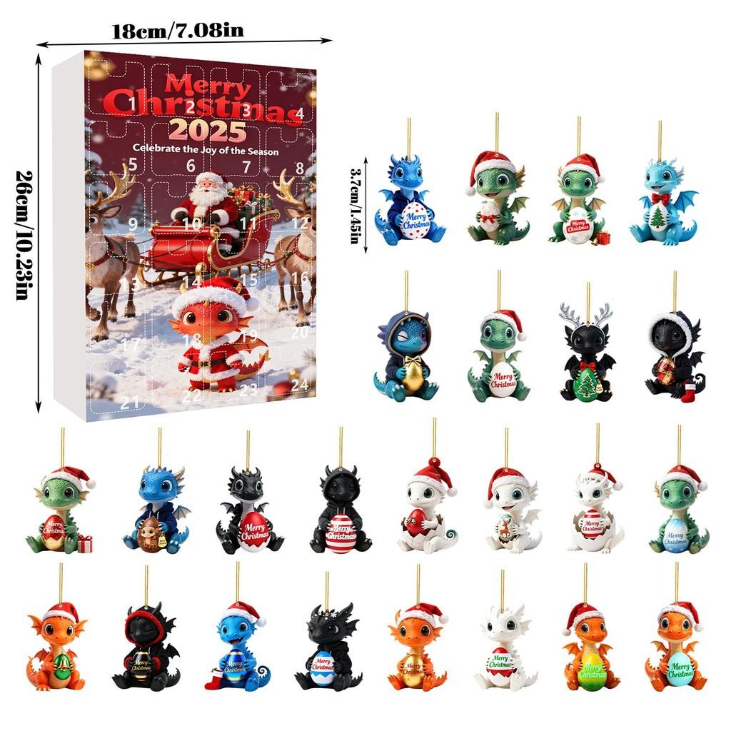 Christmas Countdown Advent Calendar With Cute Dragon Baby Ornaments For Holiday Decor
