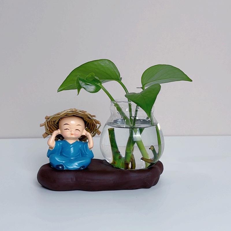 Creative Resin Monk Hydroponic Vase for Home and Office Decor