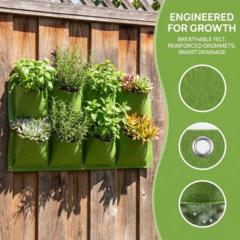 4PCS Felt Wall Plant Bag Reusable Plant Grow Bag Durable Hanging Grow Bag  Outdoor Gardening