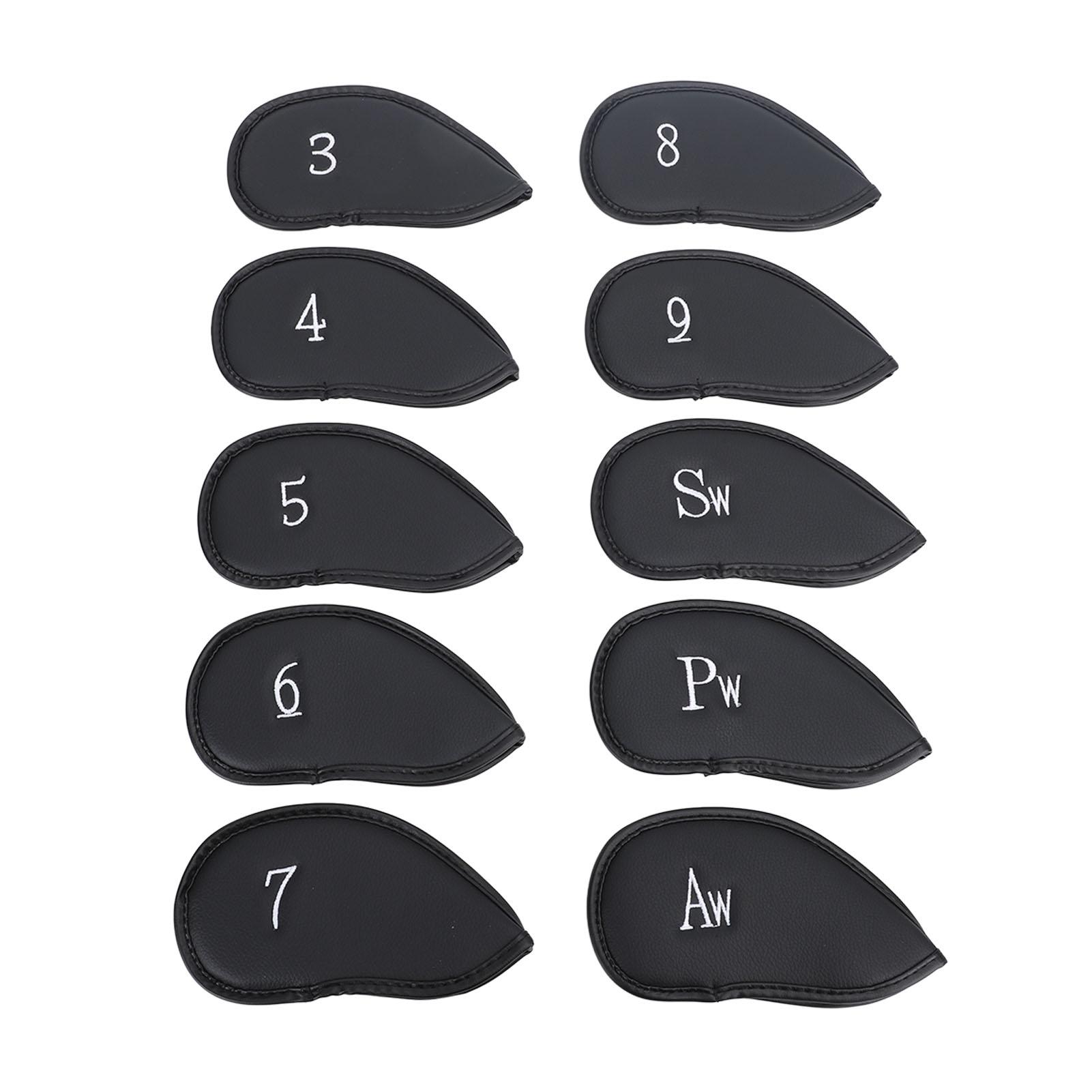 

10PCS Golf Club Head Cover PU Leather Protective Abrasion Resistant Easy to Clean for Most Standard Clubs Black