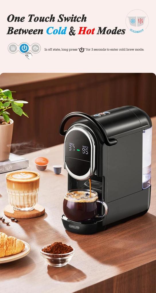 New Cafelffe MK-609S 4in1 Coffee Machine Dolce Gusto Nespresso Capsule ESE Pod Ground Coffee Coffee Cafeteria 19Bar Hot/Cold,Gift for Lover