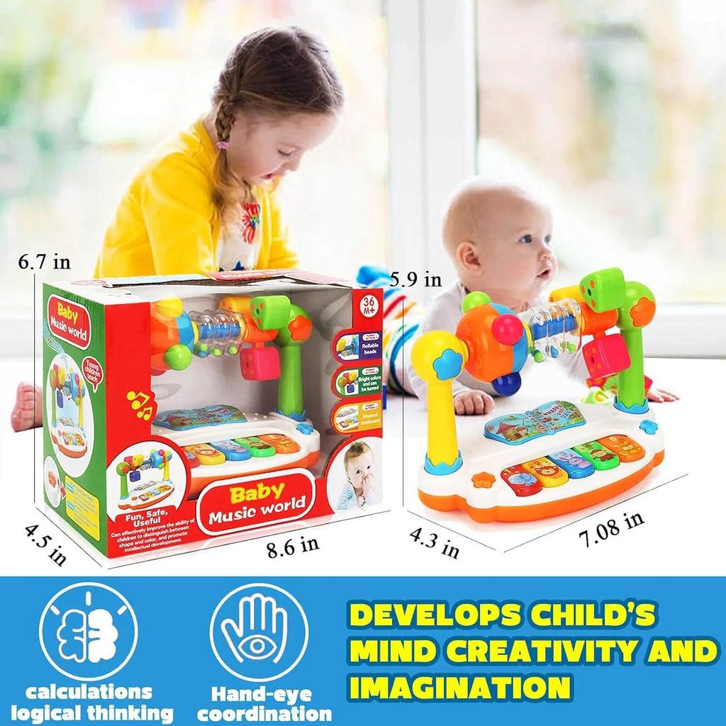 Baby Piano Toys Kids Rotating Music Keyboard Light Sound, Musical Toy for Toddlers,Early Educational Music Toy Gift Random Color