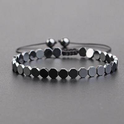 Geometric Heart Black Hematite Adjustable Woven Bracelet with Magnetic Stone - Customizable Styles