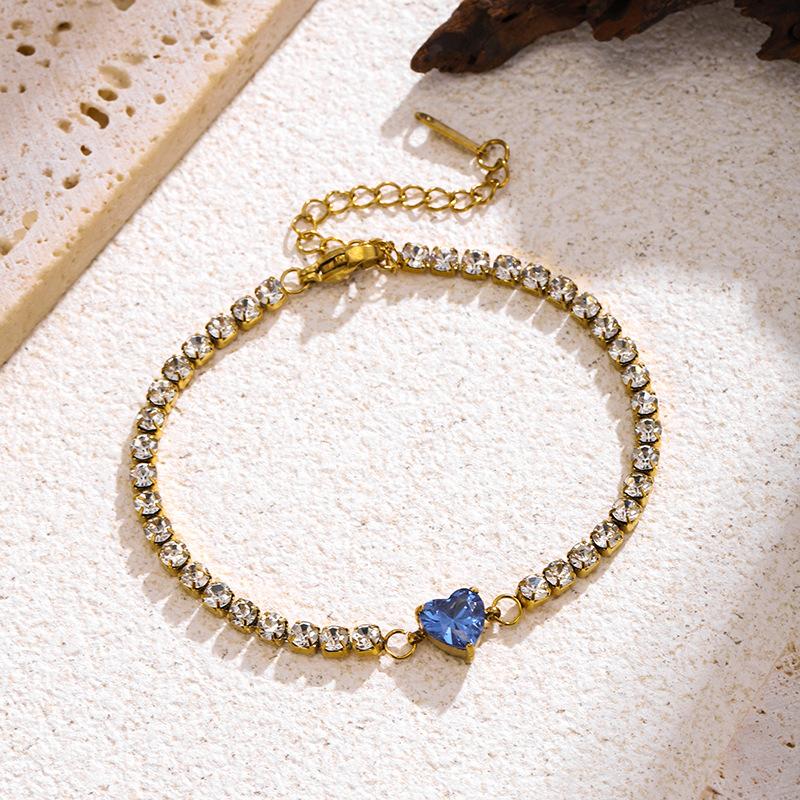 Luxury Heart Zircon Bracelet - Stainless Steel Jewelry for Women, Hypoallergenic Gift Gold Color Bangles Chain Accessories