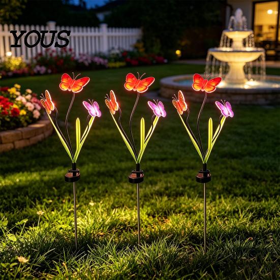 Windproof Outdoor Lamp Solar Butterfly Flower Light, LED Garden Lights, UV Protected Light Waterproof Landscape for Yard Patio Lawn Decor Long-lasting