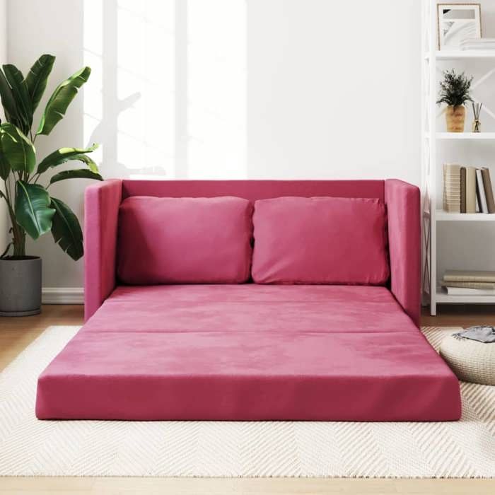 VidaXL Canapé-lit 2 en 1 rouge bordeaux 122x204x55 cm velours 353960