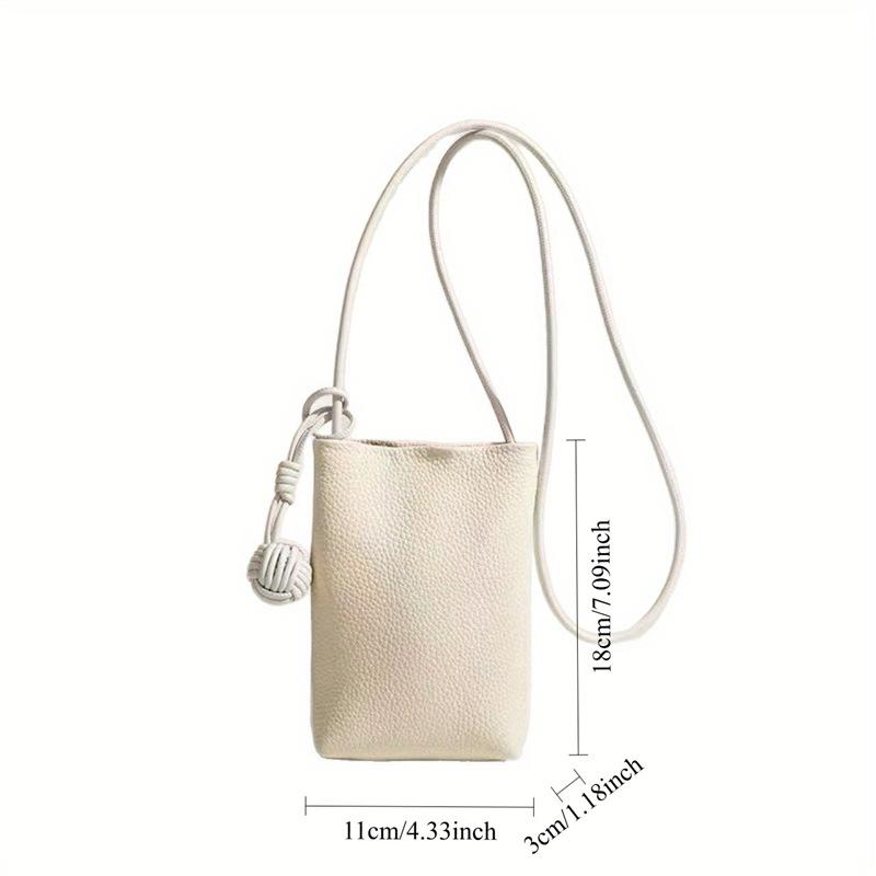 Women'S Leather Mobile Phone Change Bag, Lychee Pattern Vertical Soft Leather Mini Crossbody Shoulder Bag