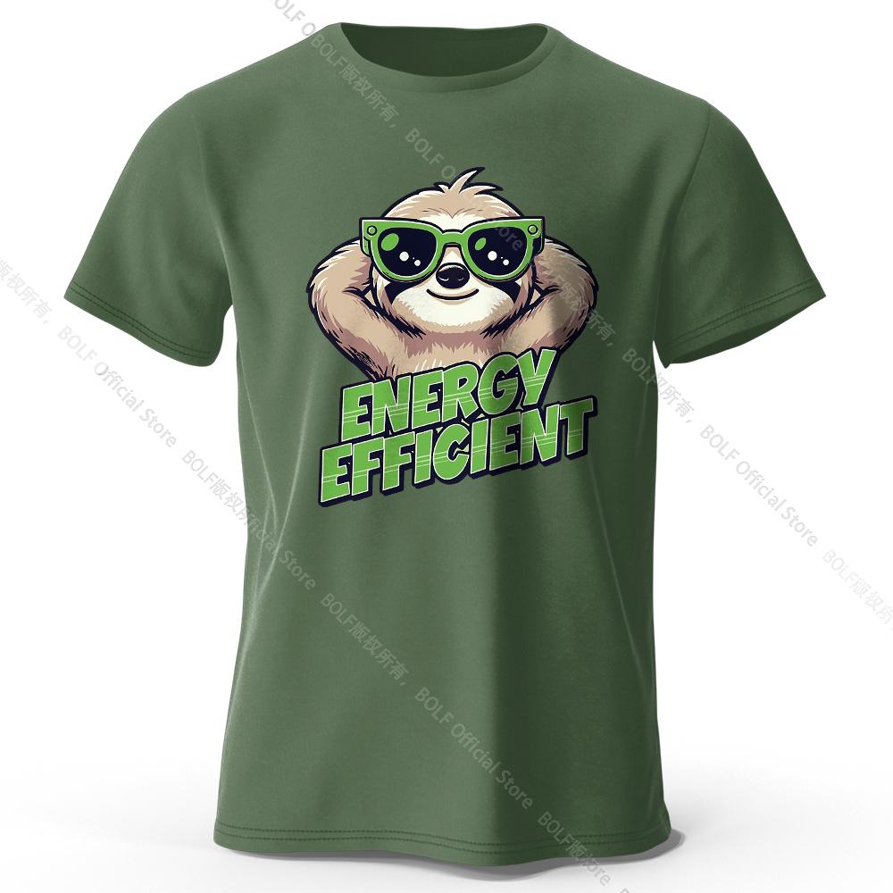 Men's Efficient Sloth Printed T-Shirt 100% Cotton Oversized Ironic Graphic Tees for Women Summer Tops Humor Streetwear