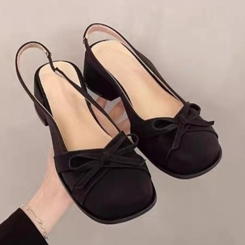 Fashion High Heels Women Sandals Bow Heeled Mary Janes Shoes 2025 Summer Fashion New Chunky Pumps Square Toe Shallow Zapatillas De Mujer