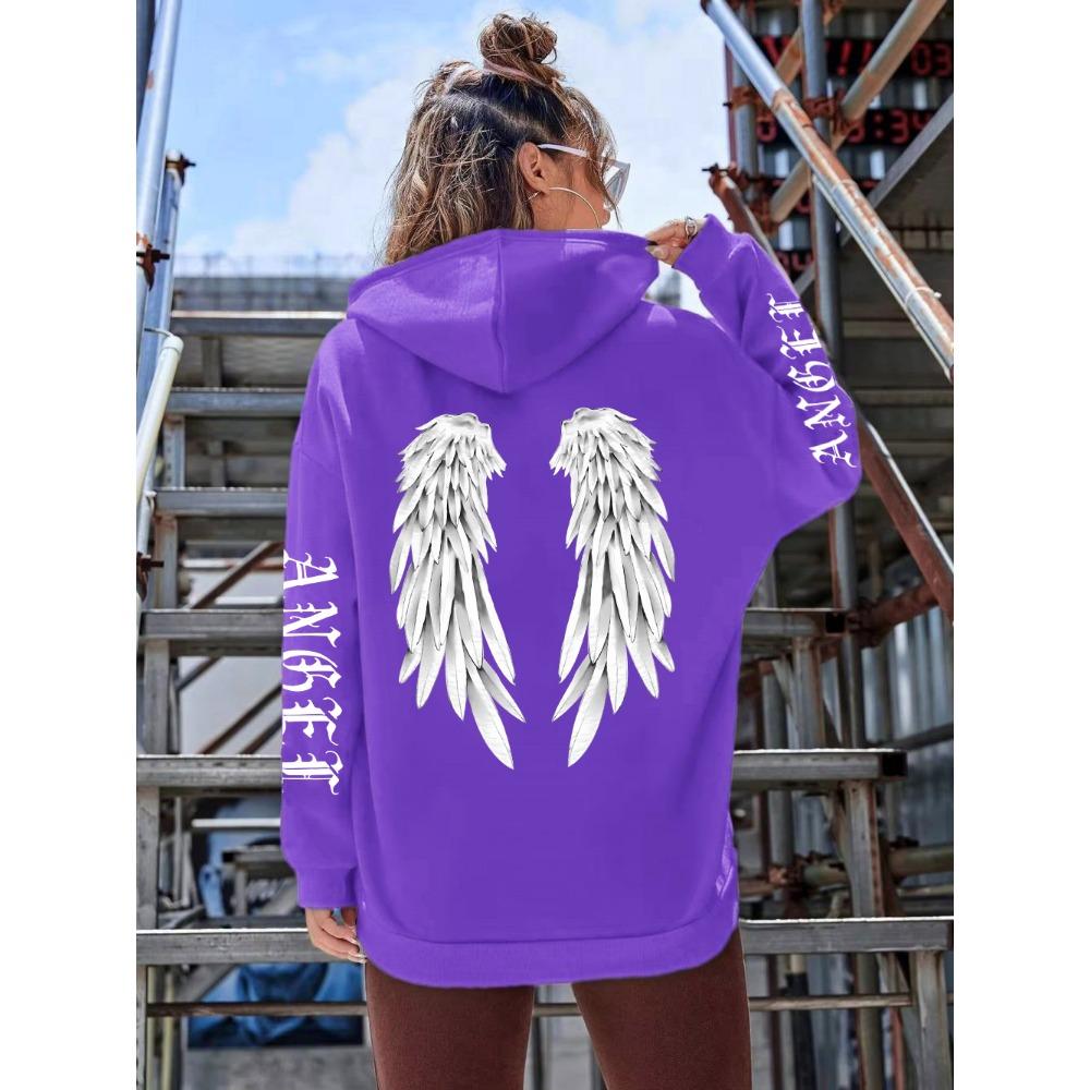 Sudaderas con Capucha para Mujer Estampado 3D Patrón de Alas de Ángel Sudaderas de Manga Larga Primavera Otoño Exterior Calle Casual Sudaderas para Niños Top