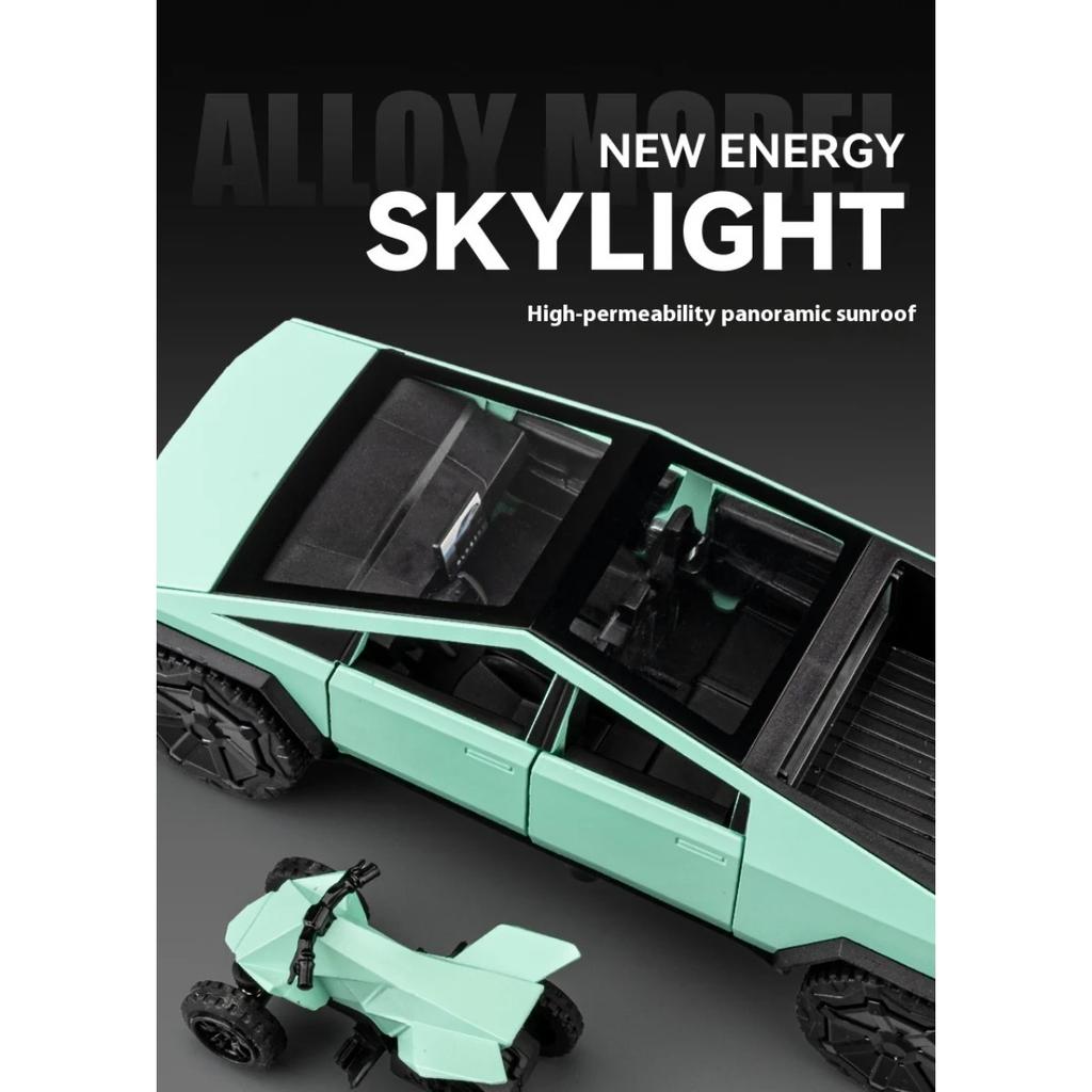 1/32 Tesla Cybertruck Zabawka Stop Off Road Diecast Metal Model Dźwięk i światło Pull Back Zabawka Prezent dla przyjaciół Dekoracyjne modne ozdoby