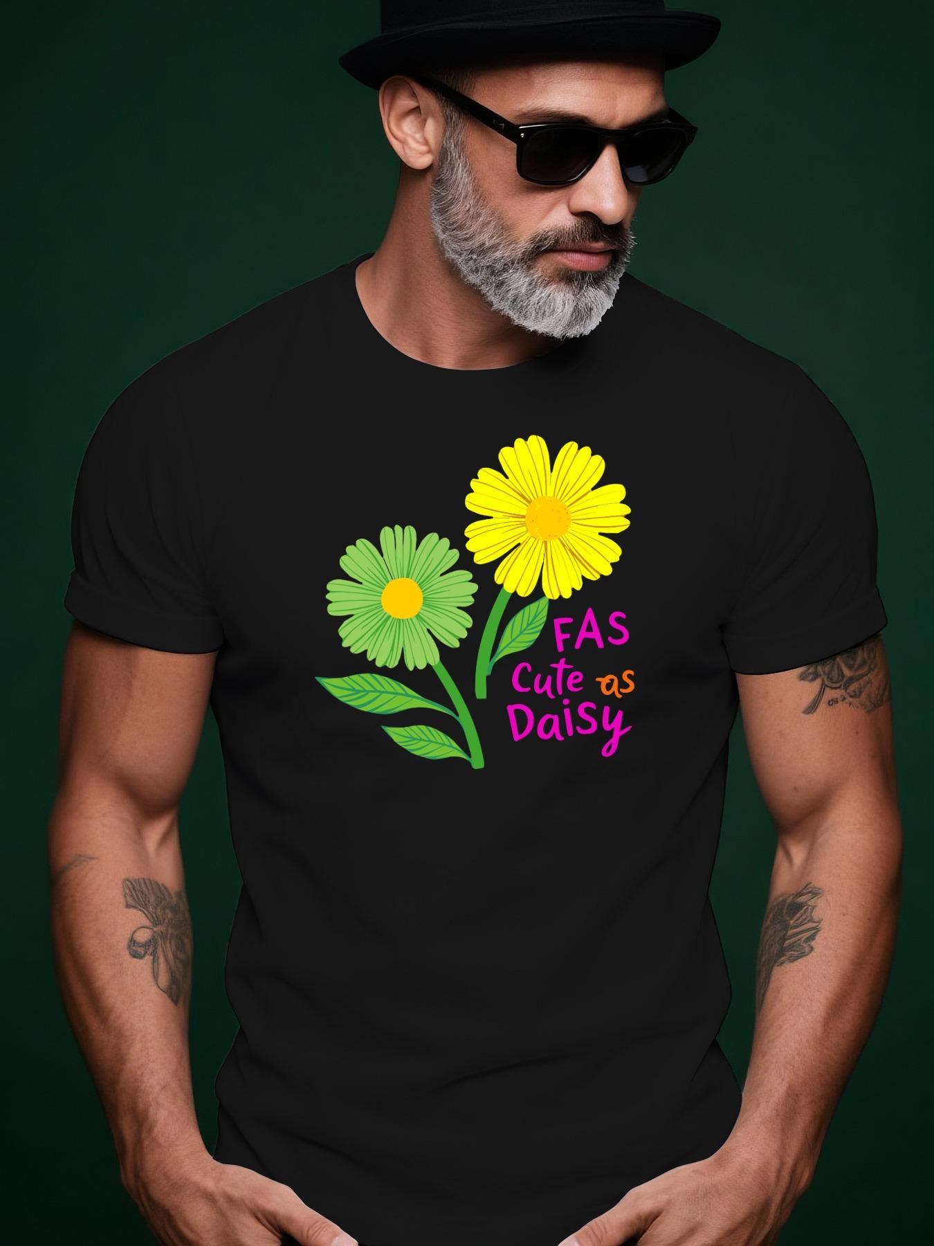Summer Tshirt with Vibrant Daisy Bee Floral Print - Soft ... M