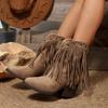 Fashion Fashion Tassel Suede Slip On Western Cowboy Boots Women 2025 Autumn Sexy Pointed Toe Medium Heel Riding Boots Bohemia Booties