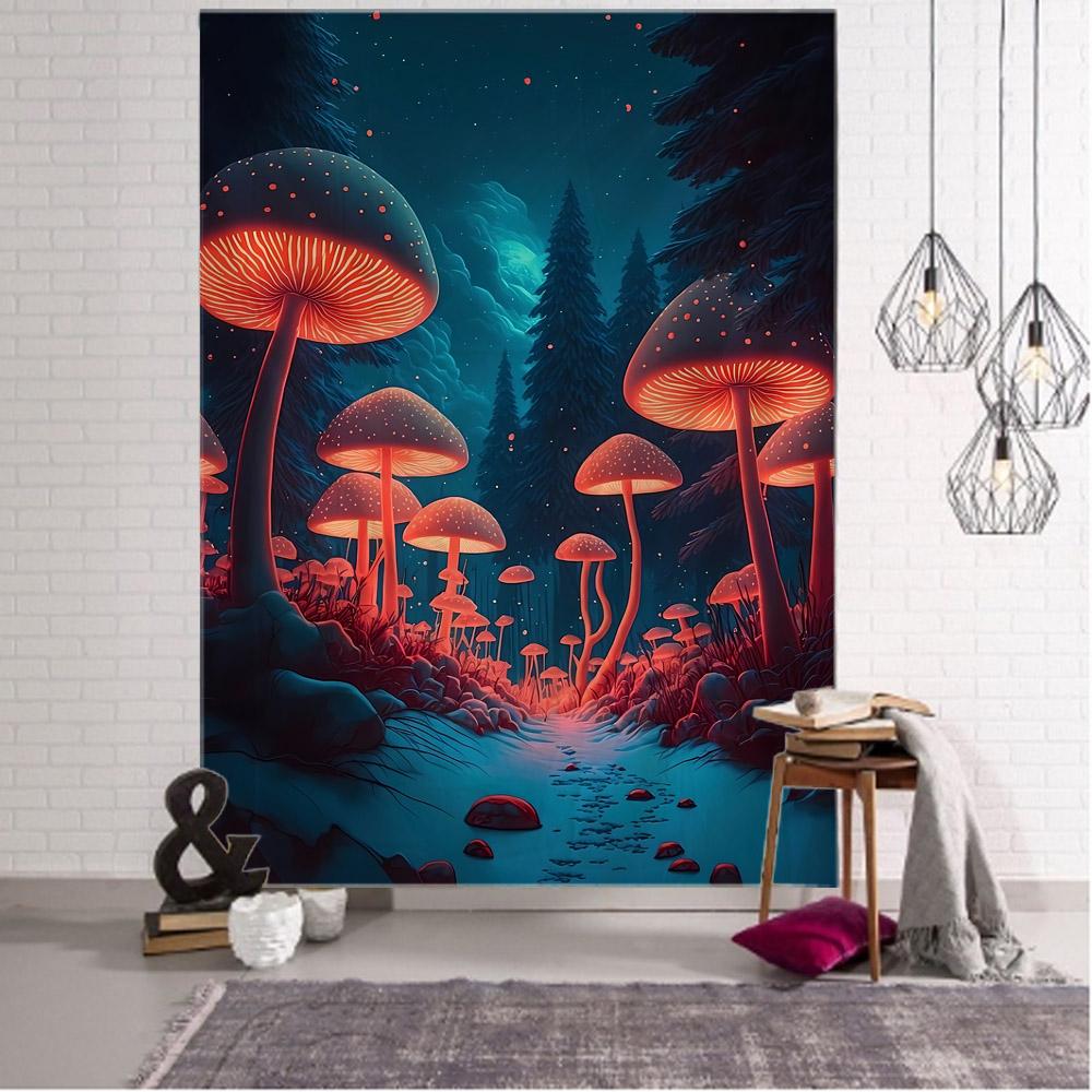 Fairy Tale Mushroom Forest Tapestry Wall Hanging Aesthetic Decoration Blanket Bed Sheet Living Room Bedroom Background Poster