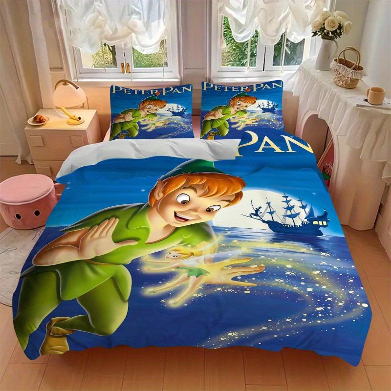 3pcs Peter Pan Tinkerbell Fairy Tale Adventure Pattern Bedding Three-Piece Set (1 Cover + 2 Pillowcases, No Fillings) D055