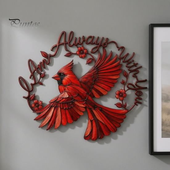 Red Bird Wall Art Metal Decoration, Hollow Sculpture, Indoor Shape Hanging Ornament for Living Room Home Office Sculpture