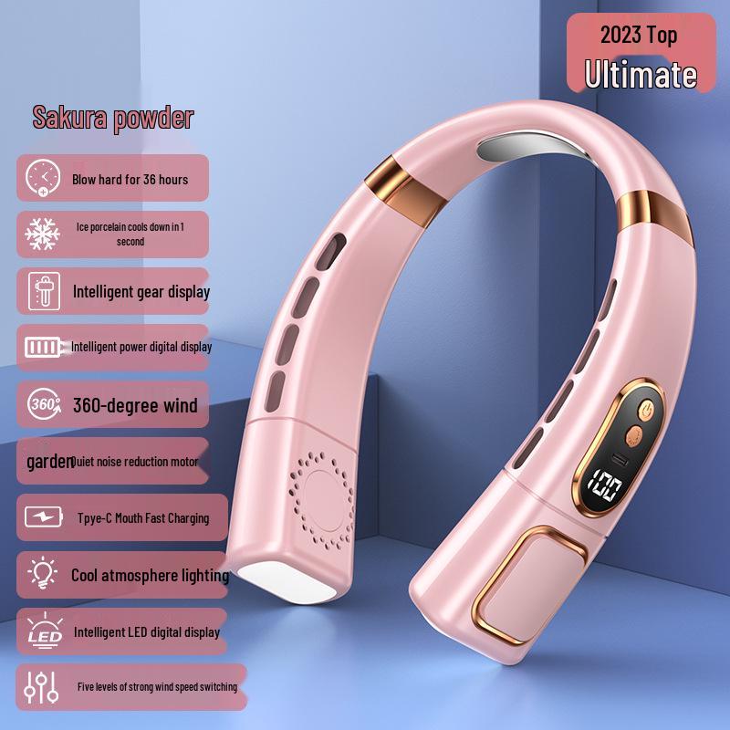 USB Rechargeable Portable Neck Fan: Leafless Mini Turbine Design for Outdoor Use