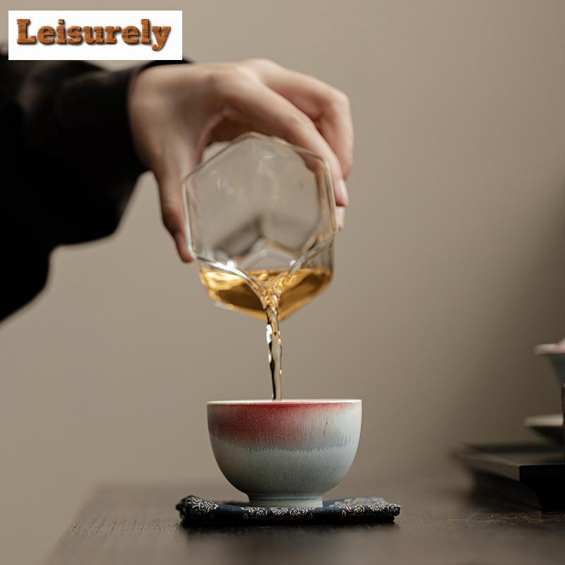 120ML Aurora Kiln Change Red Blue Glaze Teacup Coffee Mug Tea Bowl Mug Fragrance Cup Jianzhan Master Cup Tea Services Supplies