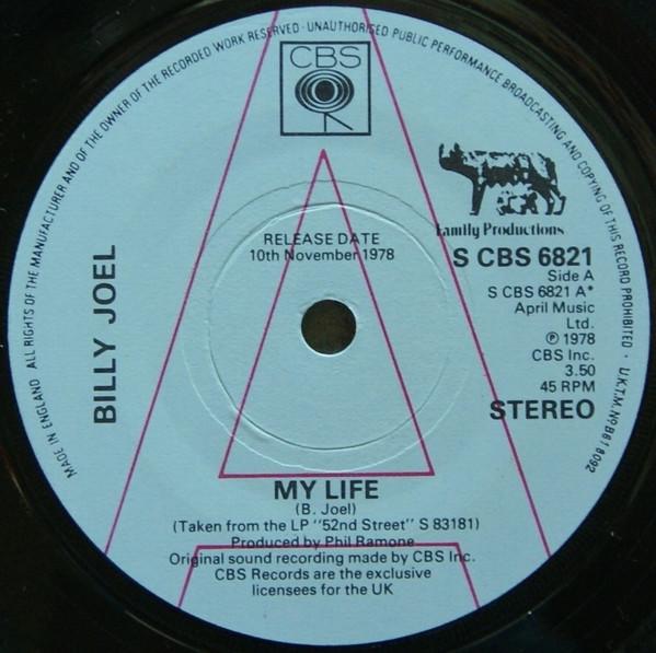 

7inch Record BILLY JOEL - My Life SCBS6821PROMO CBS, Family Pro 1978 UK Rock Used
