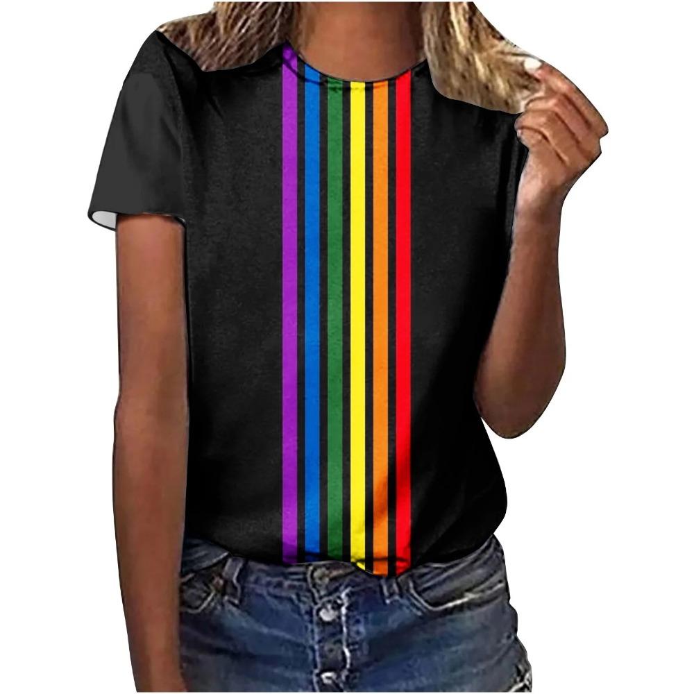 Sommer Neues Regenbogen 3D-Druck Damen Kurzarm Lässiges Rundhals-T-Shirt Y2K-Stil Harajuku Oberteil