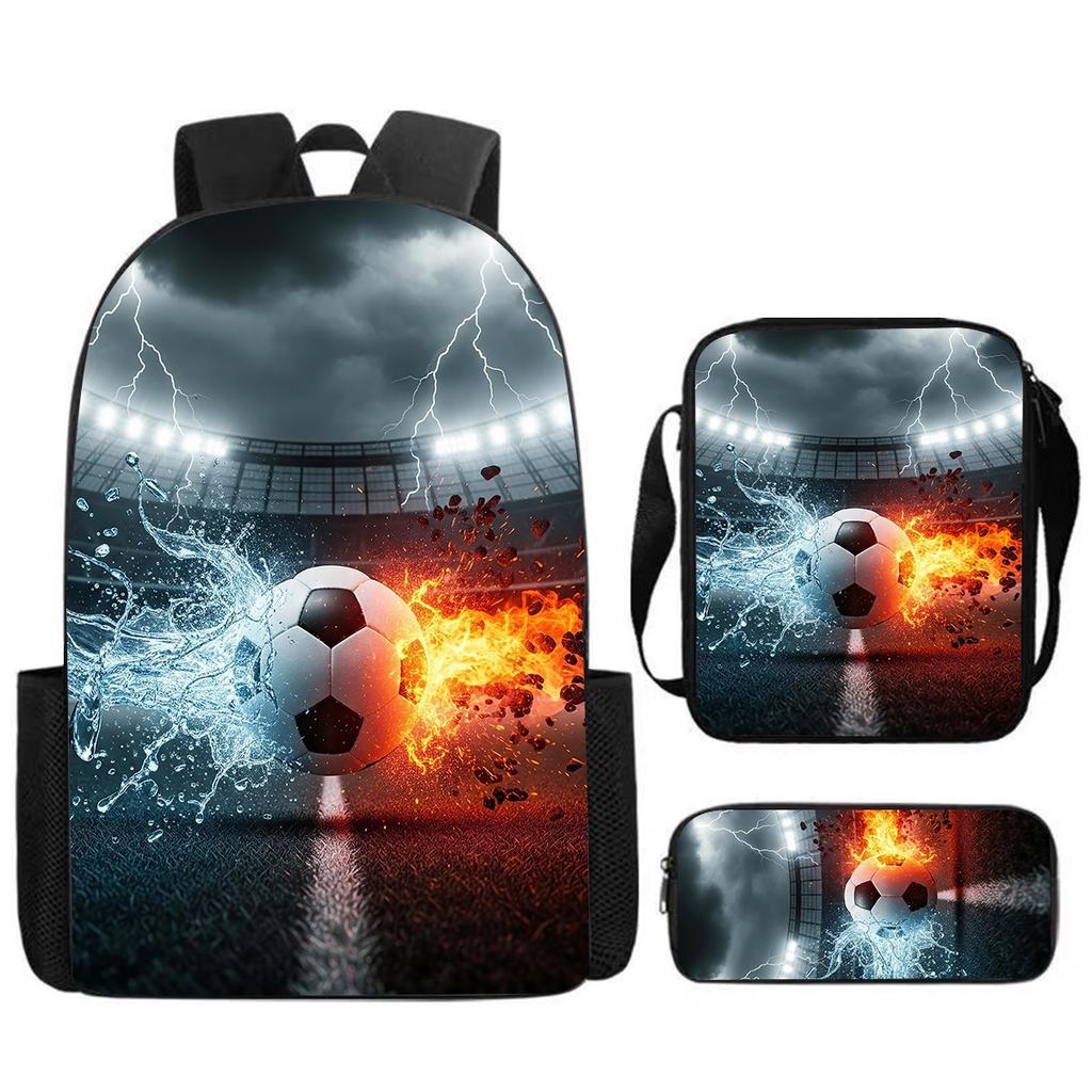 Mochila escolar de grande capacidade com alça de ombro; conjunto de estojo de lápis de três peças para estudante