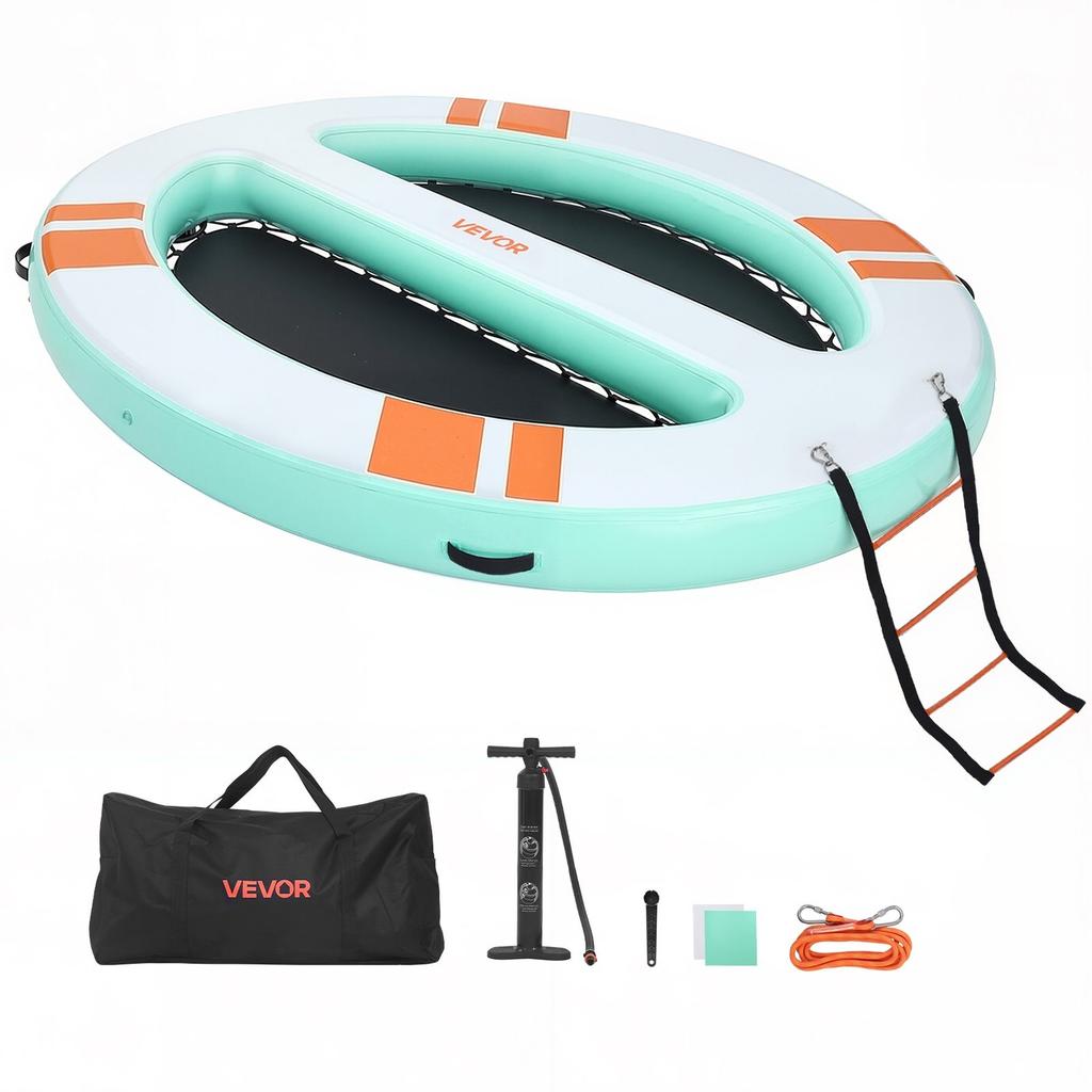 Aufblasbarer schwimmender Steg, 3,05 x 2,44 m runde aufblasbare Stegplattform, rutschfeste Wasser-Luftmatte mit tragbarer Tasche und abnehmbarer Leiter, Schwimmkörper