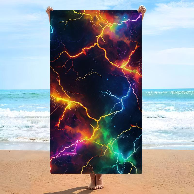 1pc Lightning Beach Towel Soft Microfiber Fabric Bath Towels Unisex Oversized Towel with Vibrant Neon Lightning Bolt Pattern for