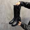 French Retro Western Boots Women's New Suede High Boots Knight Boots Belt Buckle Color Matching Fashion Boots Women's Boots