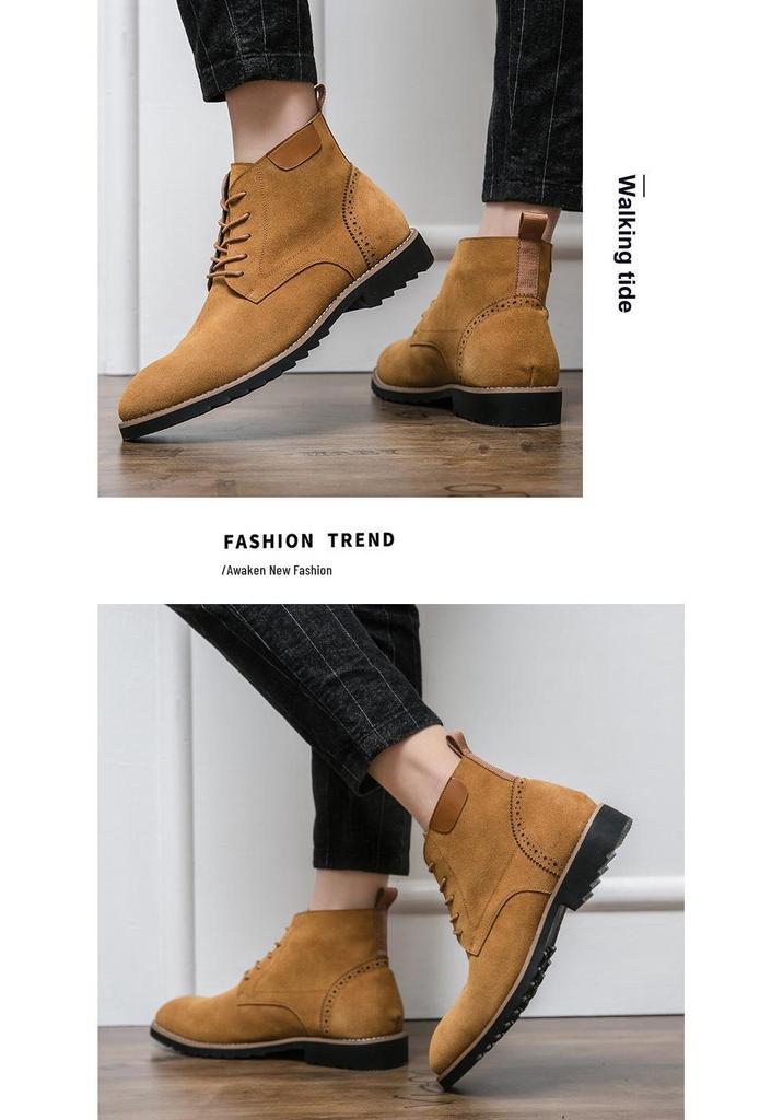 British Style Plus Size Mid-High Suede Men's Boots, Sizes 38-46, Autumn/Winter 2024 Fashion