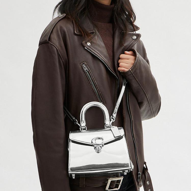 Coach Sammy 22 Solid Color Letter Logo Push Lock Leather Bag Women Shoulder Bag Metallic-Silver CM538-LHSLV