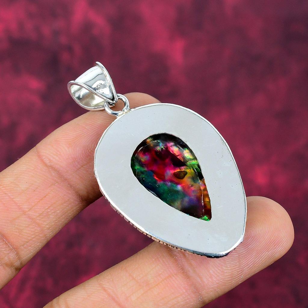 Ammolite Pendant Gemstone Handmade Jewelry, 925 Solid Sterling Silver Pendant, Gift For Wife Jewelry