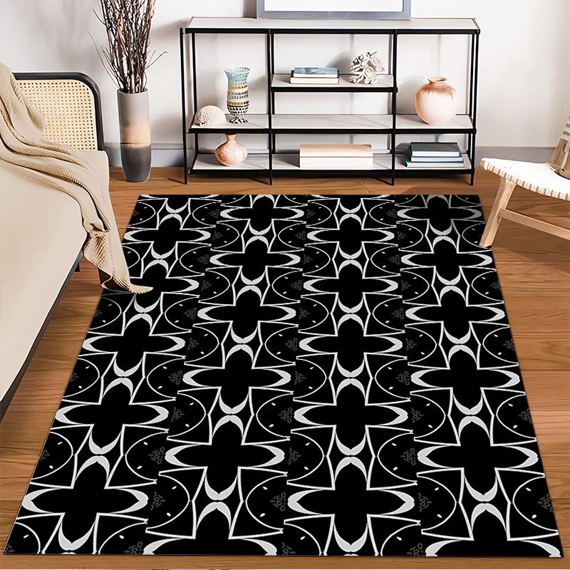 Geometric Black and White Floral Pattern Carpet for Modern Living Rooms Suitable for use as an anti-slip for living room bedroom sofas