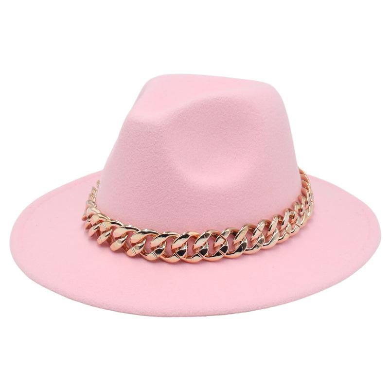 Jazz Hat Big Gold Acrylic Chain Top Hat European And American Style New Felt Hat Fedora