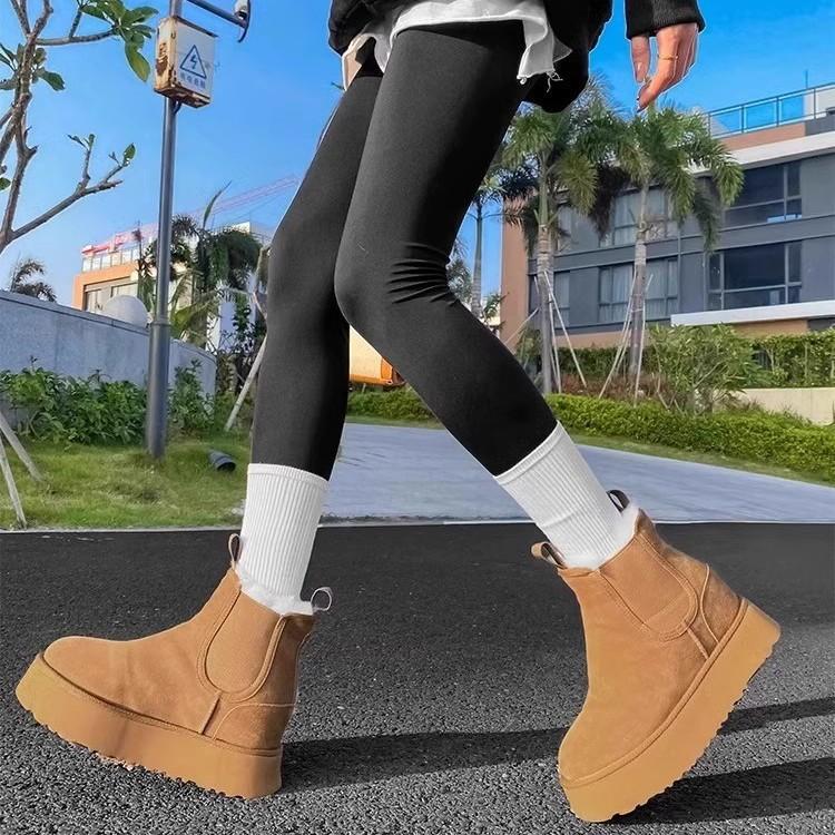 Cowhide version~ Small inner height increase 9cm snow boots women's winter velvet thickened fur integrated warm cotton shoes