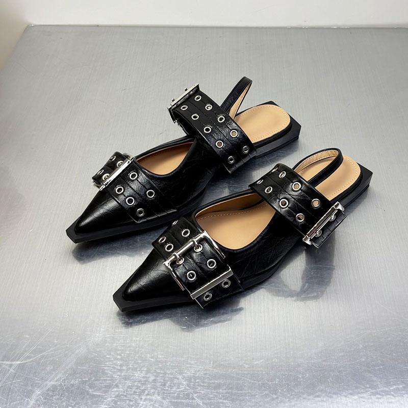 

Модные Роскошные Балетки с Острым Носком Сандалии Туфли Для Женщин 2025 Лето Весна Мода Ремешок с Пряжкой Женские Слингбэки Женские Сандалии Туфли 35 чёрный