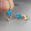 Boho Small Gold Blue Stone Clip Earrings Vintage Zircon Wedding Jewelry For Women