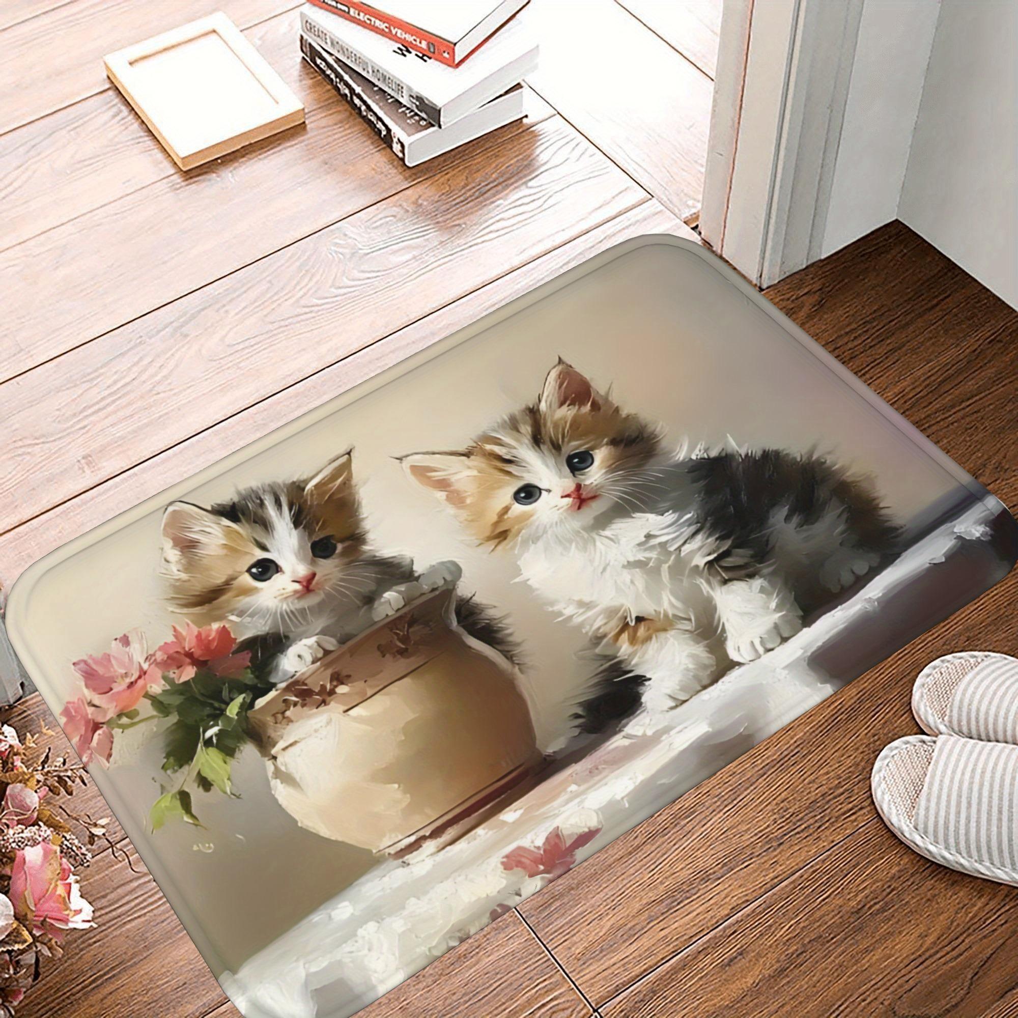 

1PC Adorable kittens Pattern Kitchen Rug Non-Slip Door Mat Pop design Bathroom Rug Bath Mat Carpet for Home Sink Laundry Decor 40cm x 60cm
