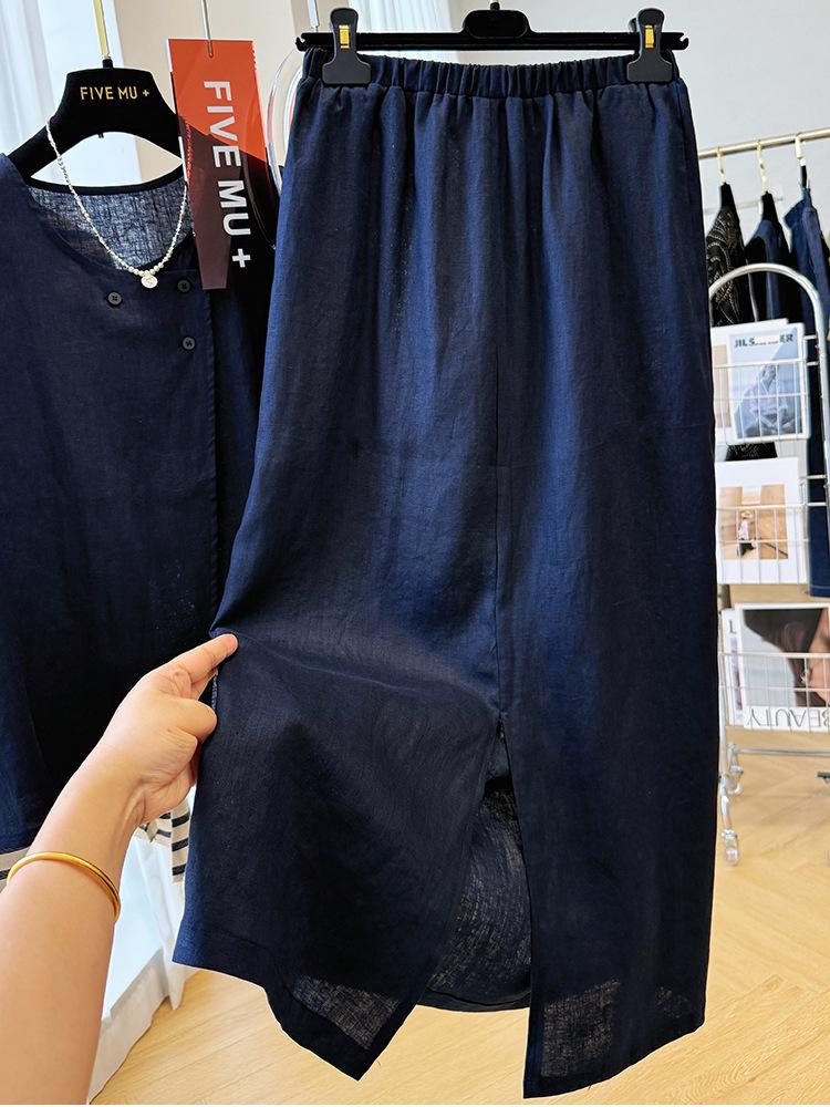 Women's Unique Pure Linen Summer Outfit - Skirt and Vest Set