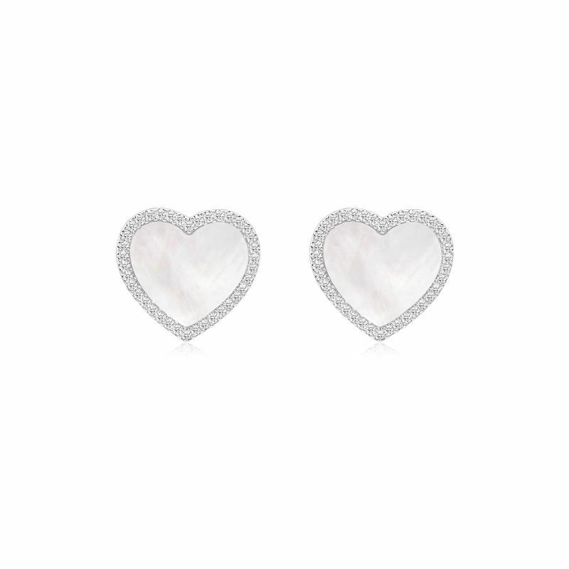 APM Monaco White mother-of-pearl heart 925 silver earrings for women AE14061OXNC