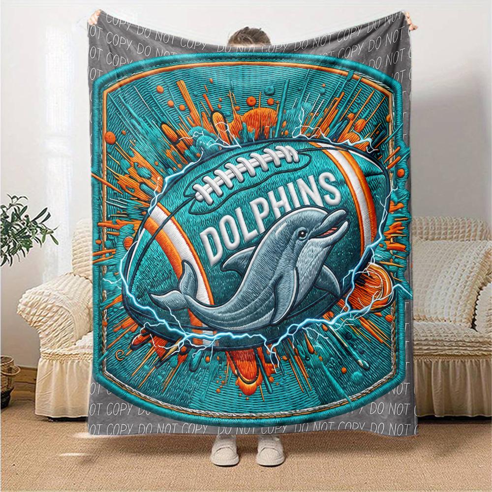 1pc Blanket - Miami Dolphins Logo Print Design,Lightweight Blanket for Sofa,Bed- Soft &Warm,Gift for All Seasons