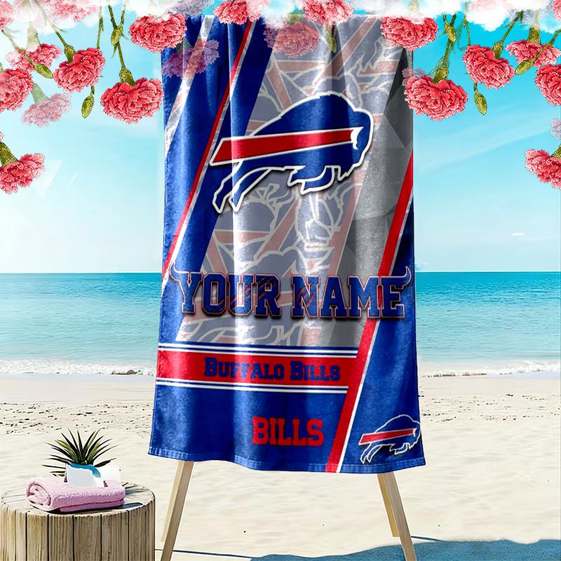 Name Custom Buffalo Bills Logo Print Beach Towel, Large Soft Quick Dry Towel for Beach Camping Swimming