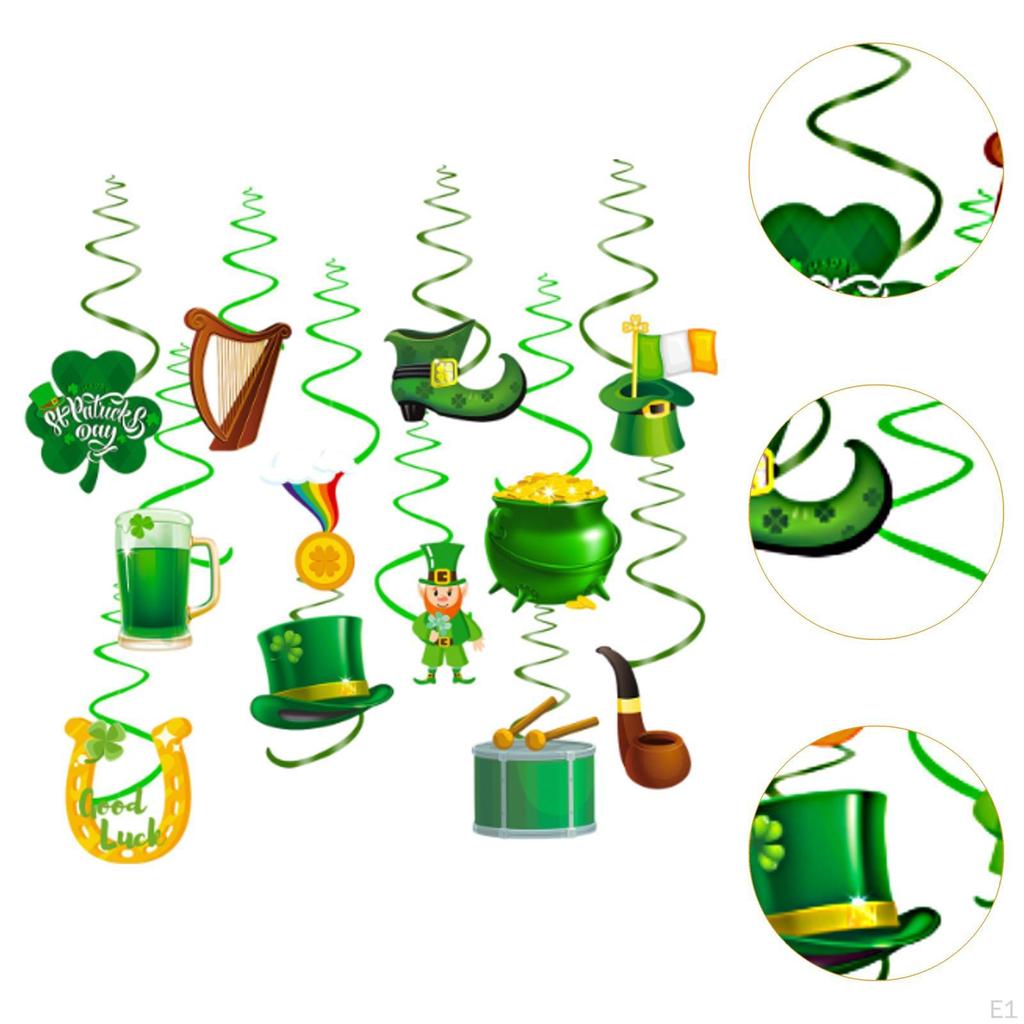 12Pcs ST Patricks Day Swirls Ornaments Cartoon Shamrock DIY Artwork Party Crafts