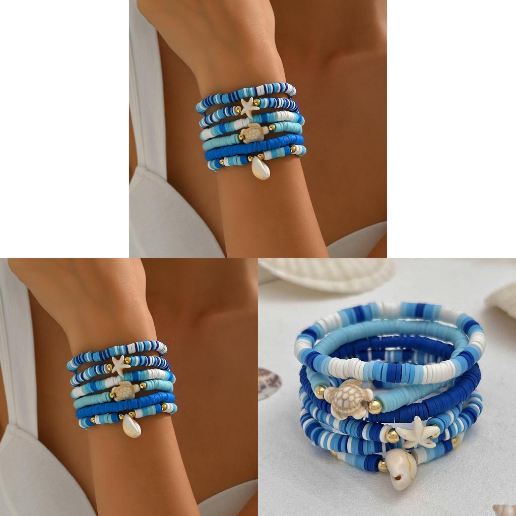 Bohemian Ocean Style Handmade Soft Clay Bracelet With Shell Beads For Summer Travel Gift