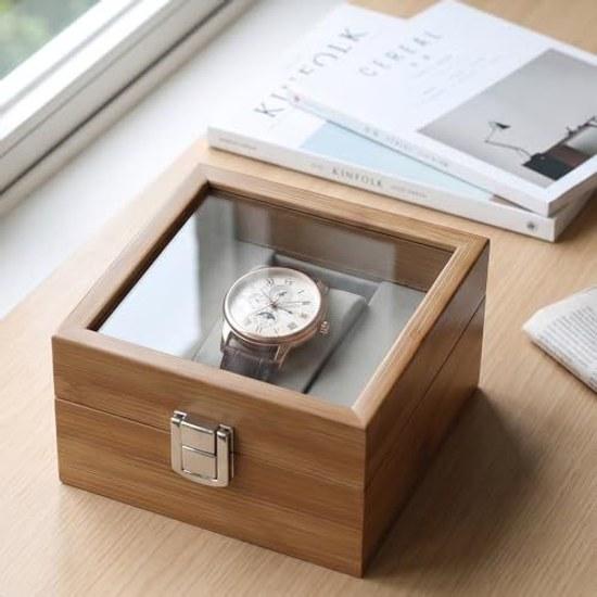 Bamboo watch case storage box collection natural display watches gift one piece parallel import.