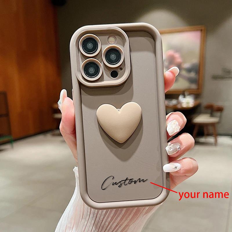 Personalized Custom Name Cute Love Heart Case For iPhone 16 15 14 13 12 11 Pro Max X XS 7 8 Plus Luxury Silicone Candy DIY Cover