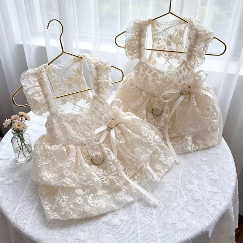 Summer Dog Lace Dress Thin Breathable Cute Embroidered Dog Dress White Mesh Cat and Dog Clothes Small Dog Dress Pet Supplies