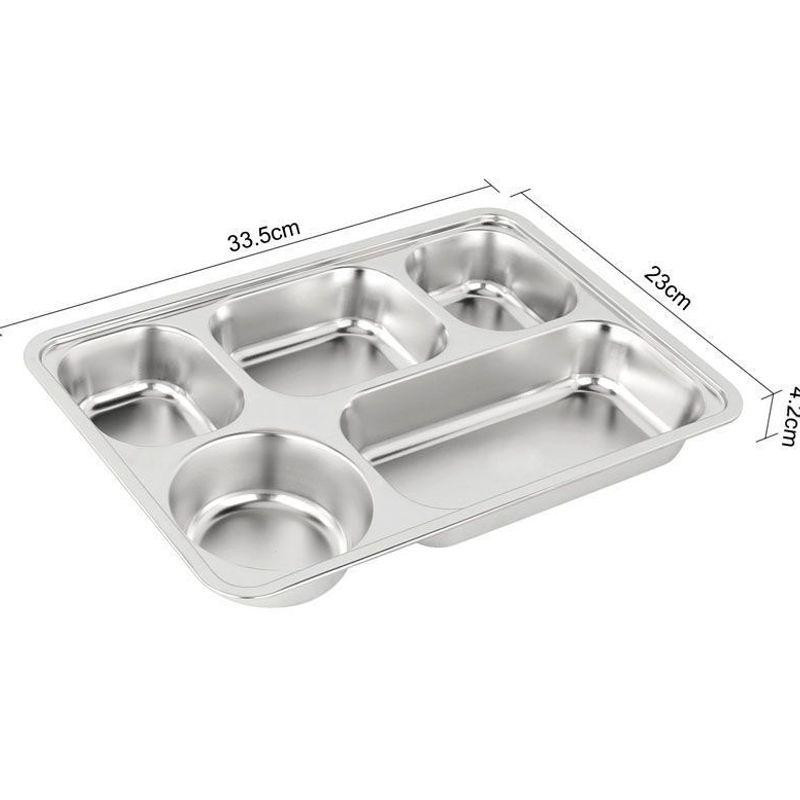 304 Stainless Steel 4-Compartment Rectangular Dining Tray for Students & Children