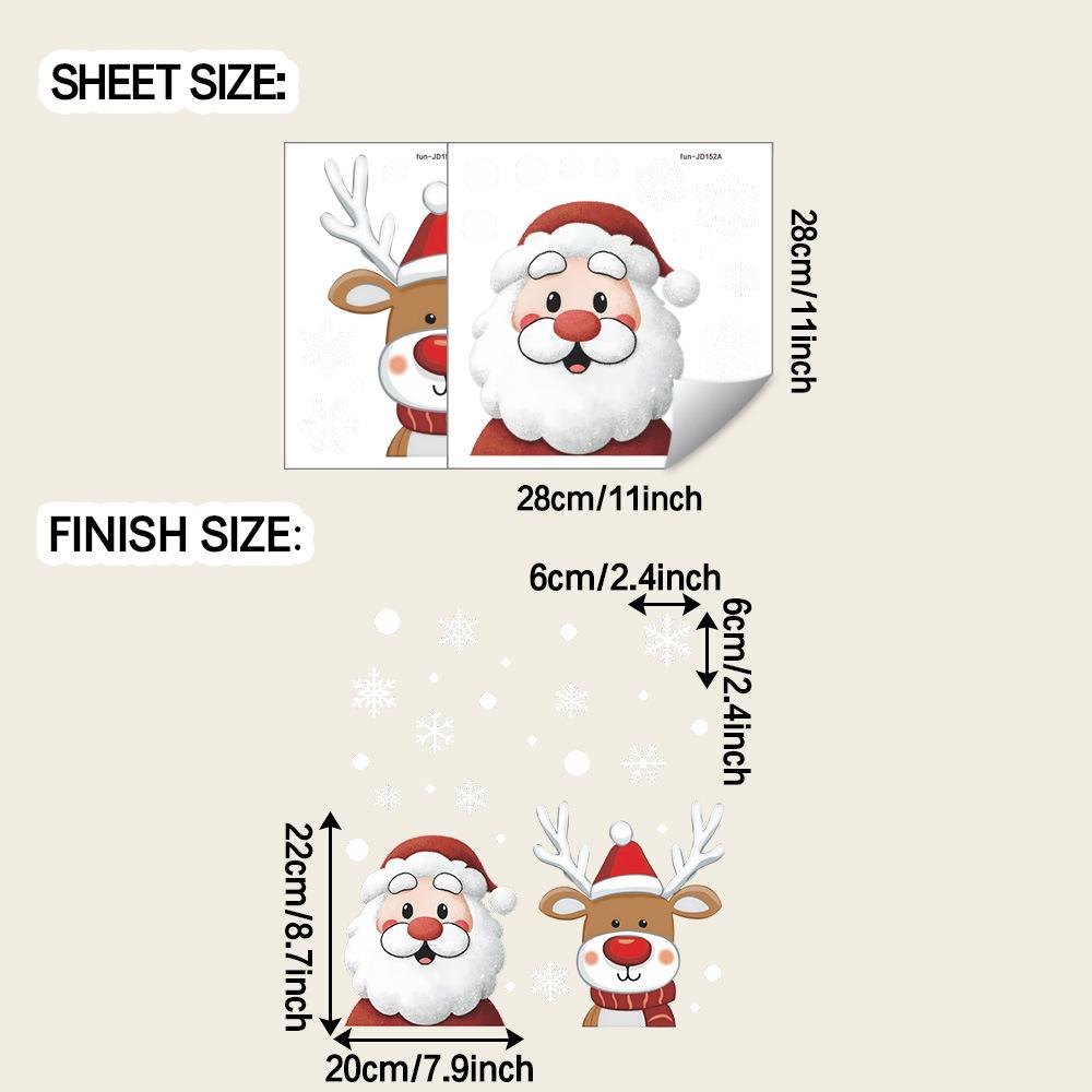 Cartoon Santa Claus Reindeer and Snowflake Atmosphere Decorative Glass Door and Window Stickers