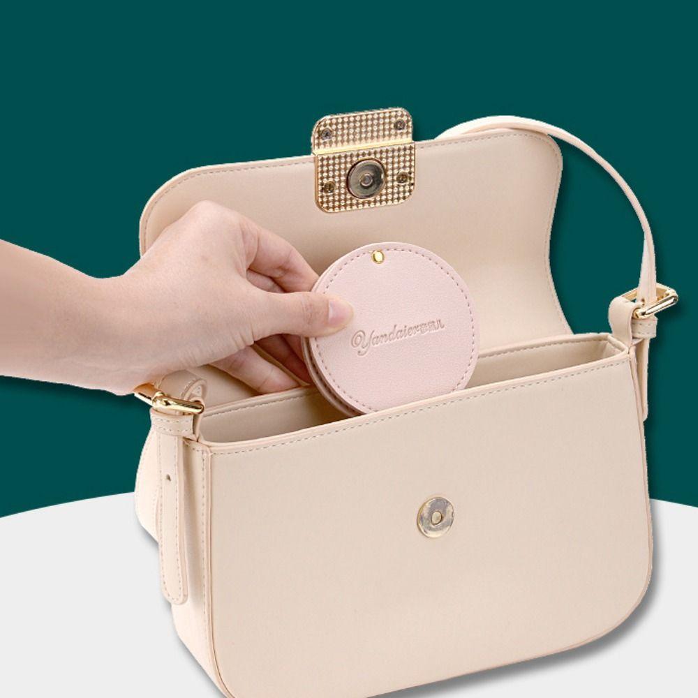 Mini Round Beauty Mirror Round Folding Pocket Mirror Creatrive Leather Rotating Mirror  Bedroom