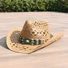 Hot-selling Summer Hollow Straw Weaving Western Cowboy Hat Sunscreen Sunshade Jazz Top Hat Men's and Women's Fashion Versatile